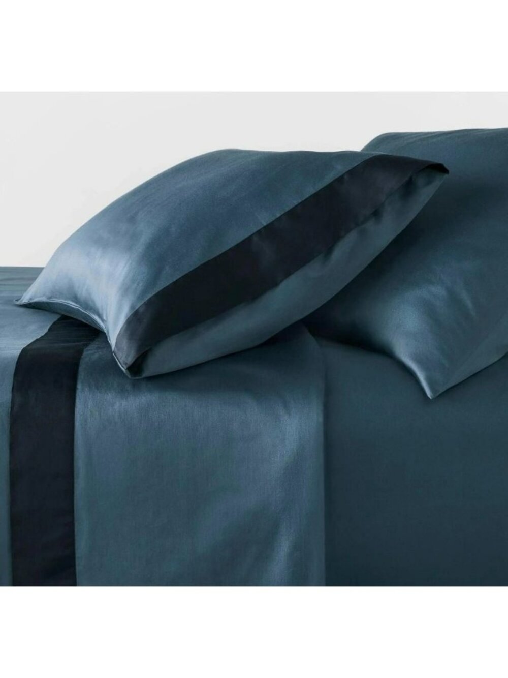 New Threshold Blue Queen Sheet Set Contrast Border 100% Cotton Studio McGee